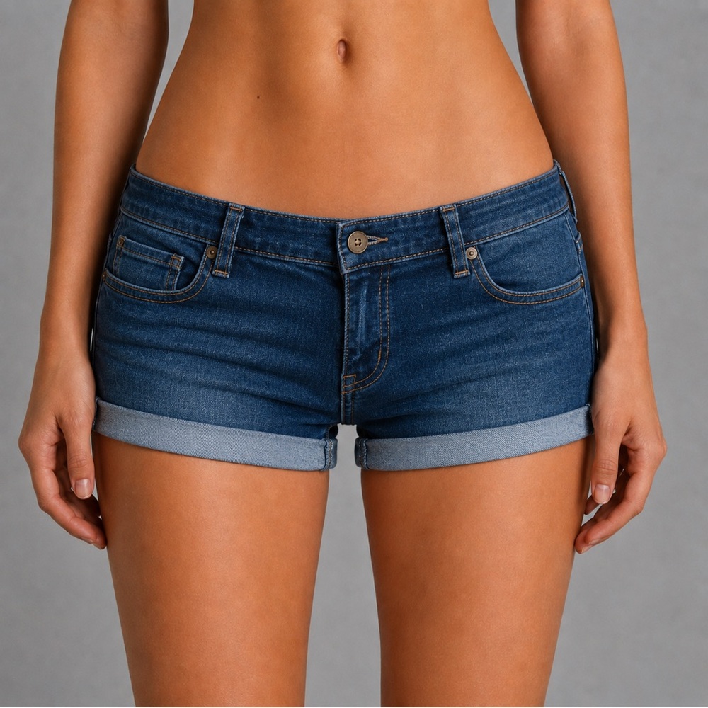 Classic Low-Rise Dark Blue Denim Shorts